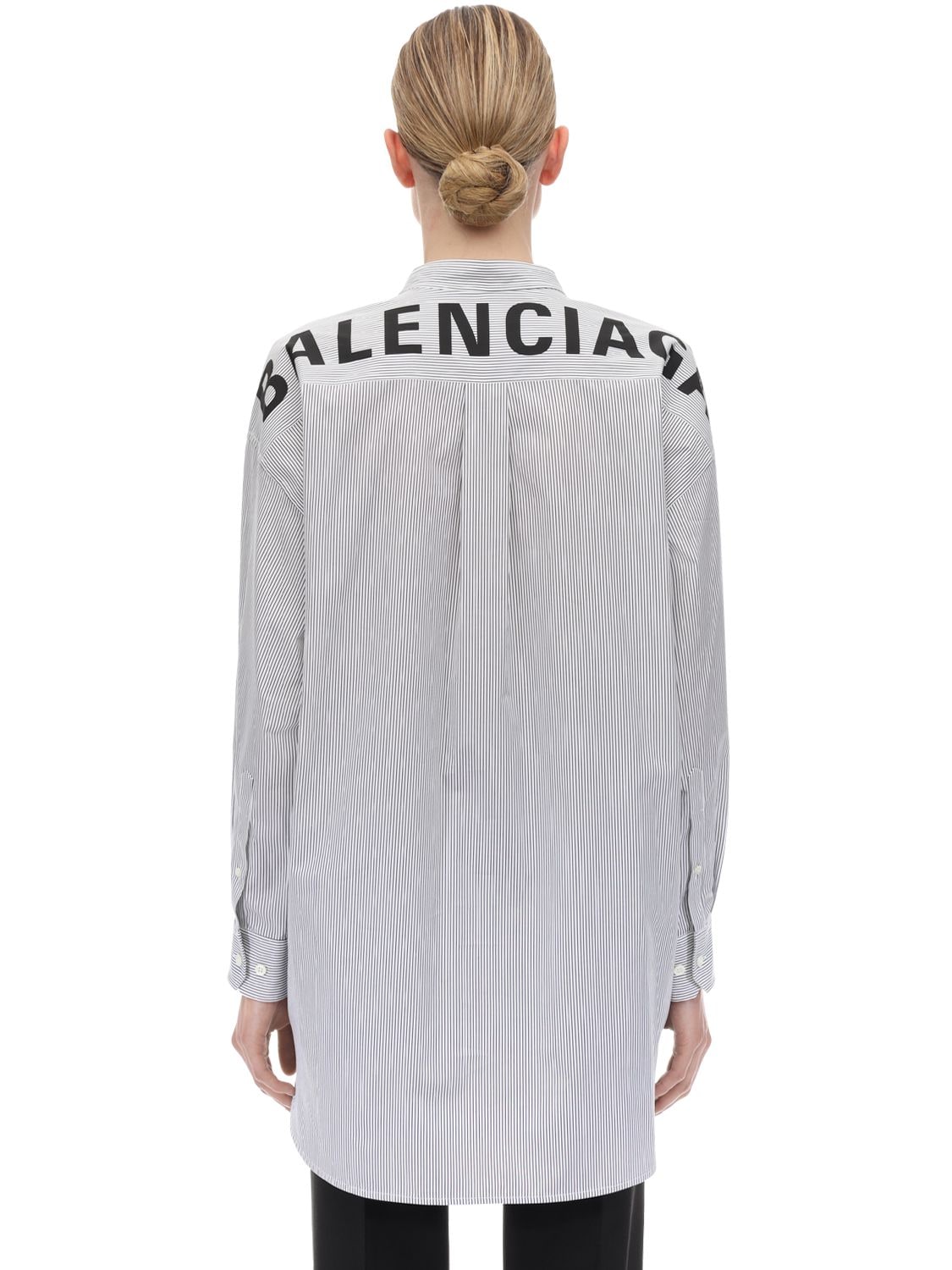 Balenciaga Logo Striped Cotton Poplin Shirt In White,black | ModeSens
