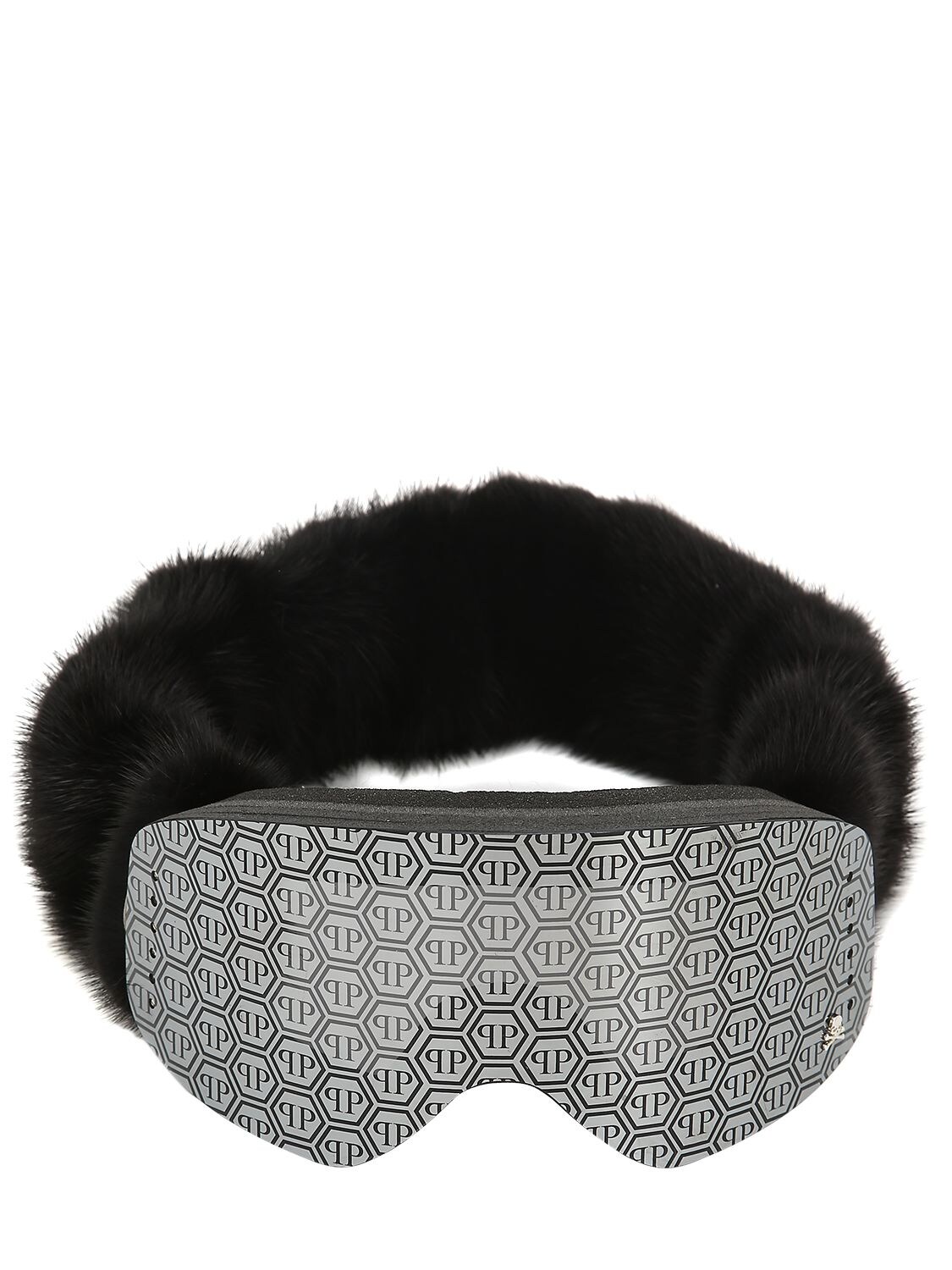 Philipp Plein Mirrored Goggles W/ Fur Strap In Black