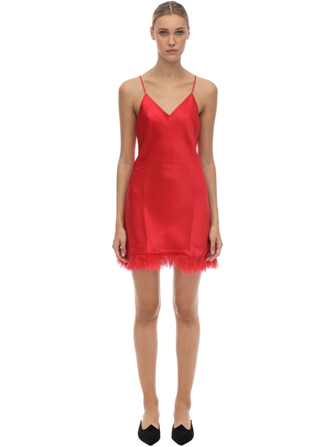Luna Di Seta Embellished Silk Slip Dress In Red