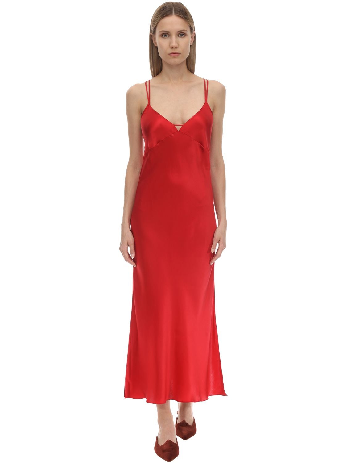 Luna Di Seta Silk Slip Dress In Red