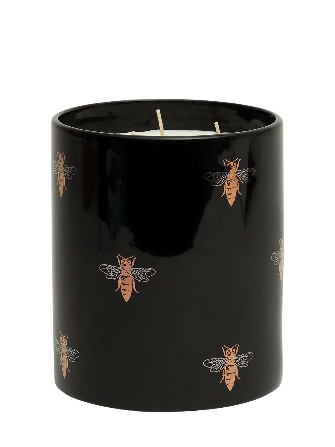 Casacarta 大号“bee”3条芯陶瓷香氛蜡烛 In Black,gold