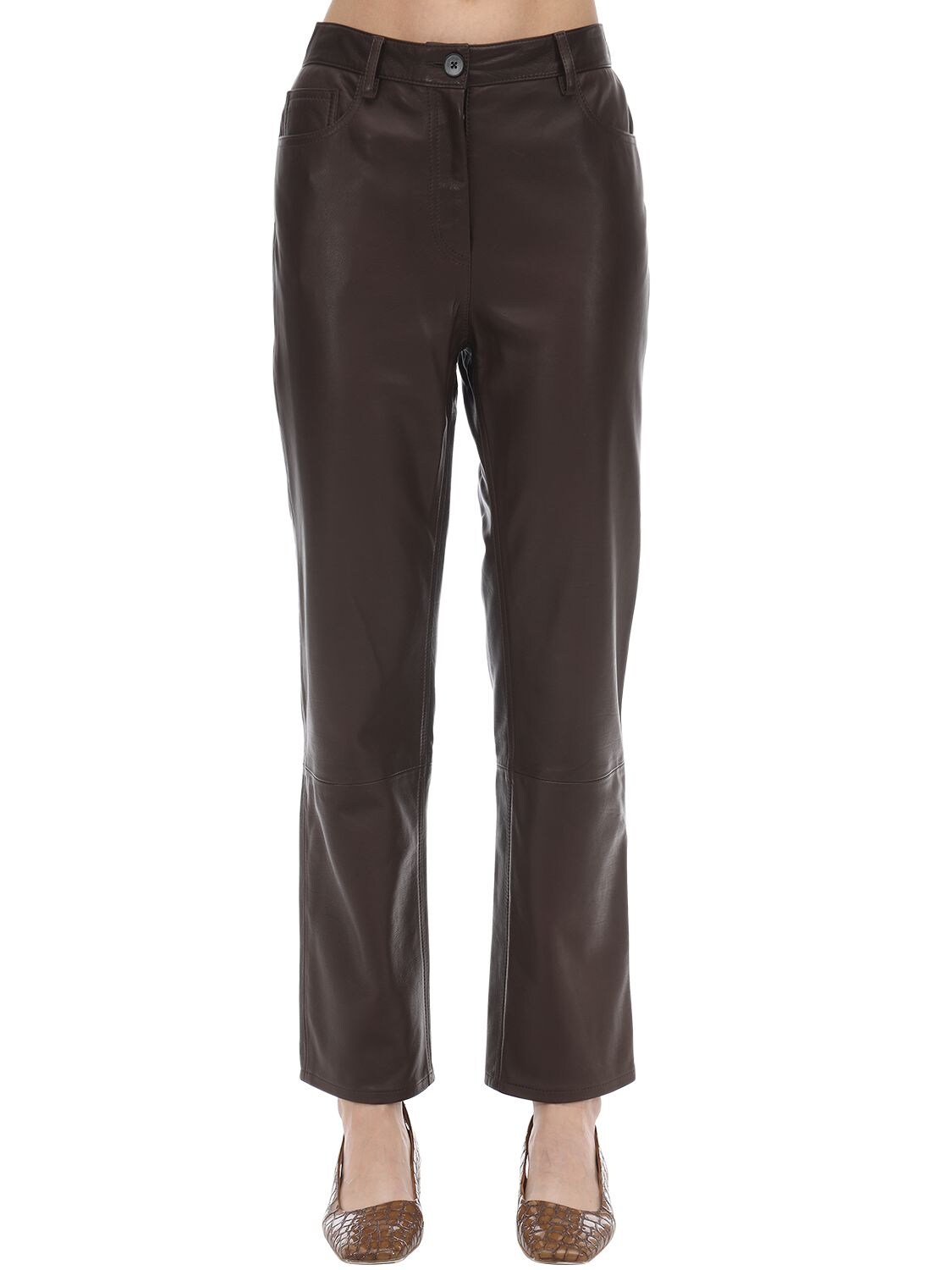 THE ROW 软粒面皮革直筒裤,70IX5B014-RVNQ0