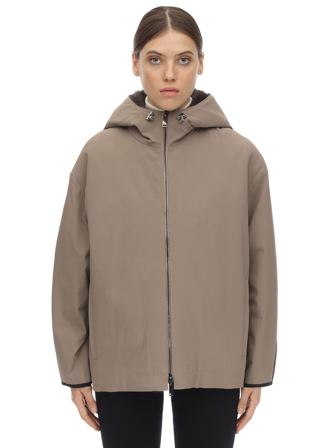 Liska Hooded Jacket W/ Fur Lining In Taupe