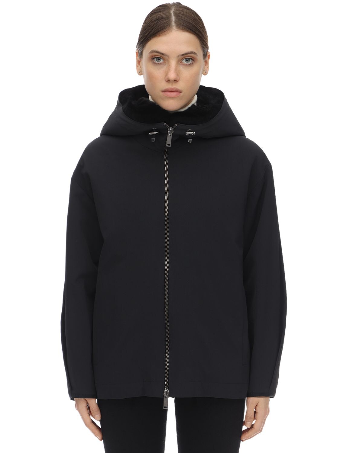 Liska Hooded Jacket W/ Fur Lining In Black