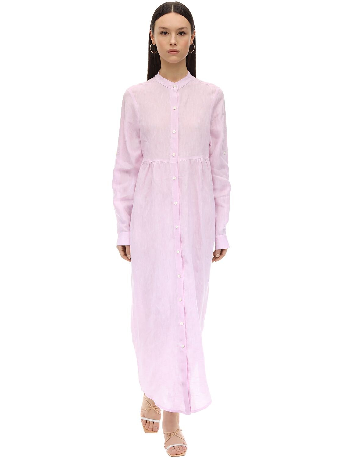 Gioia Bini Emma Long Linen Shirt Dress In Pink