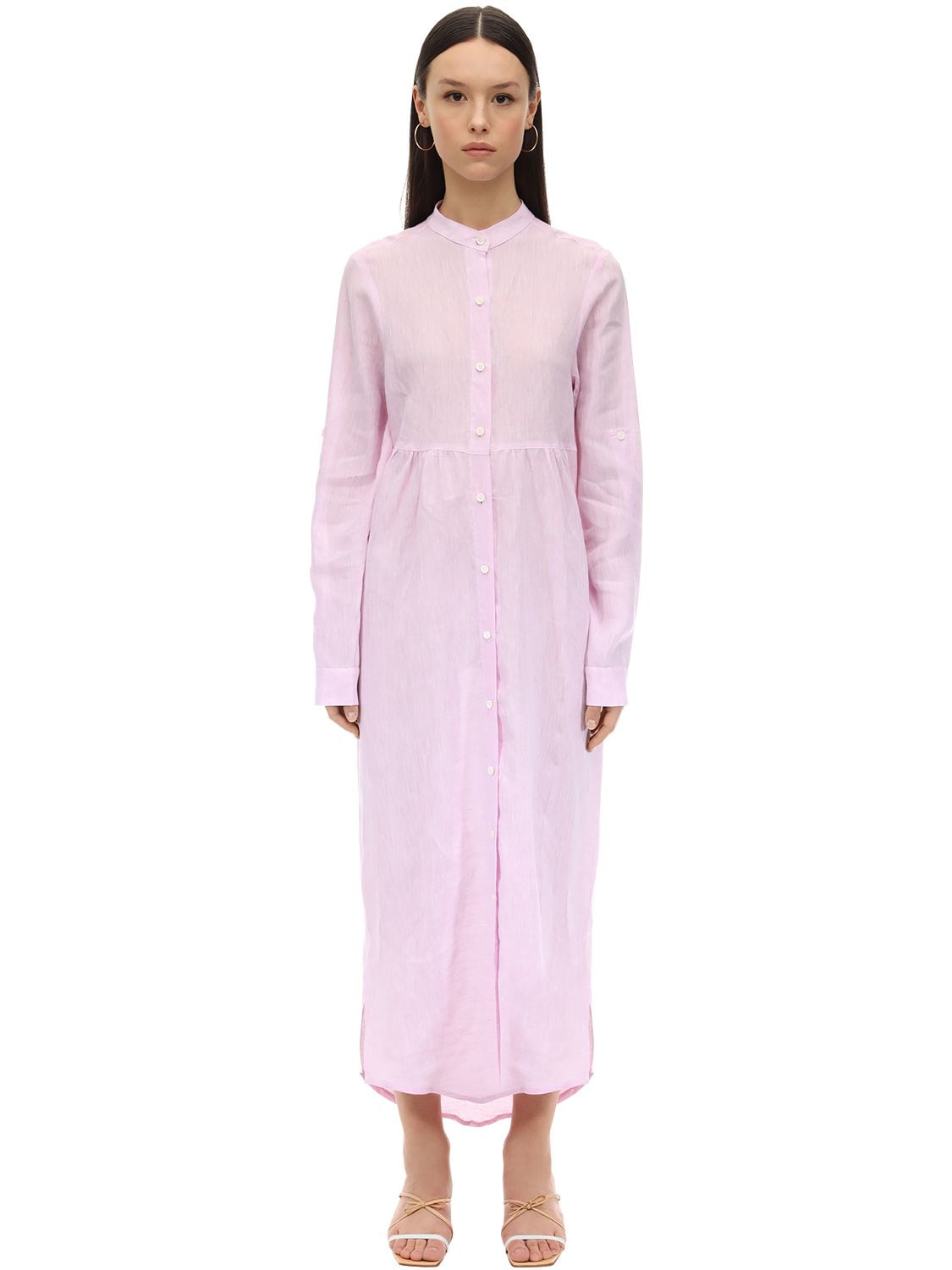 Gioia Bini Emma Long Linen Shirt Dress In Pink Modesens