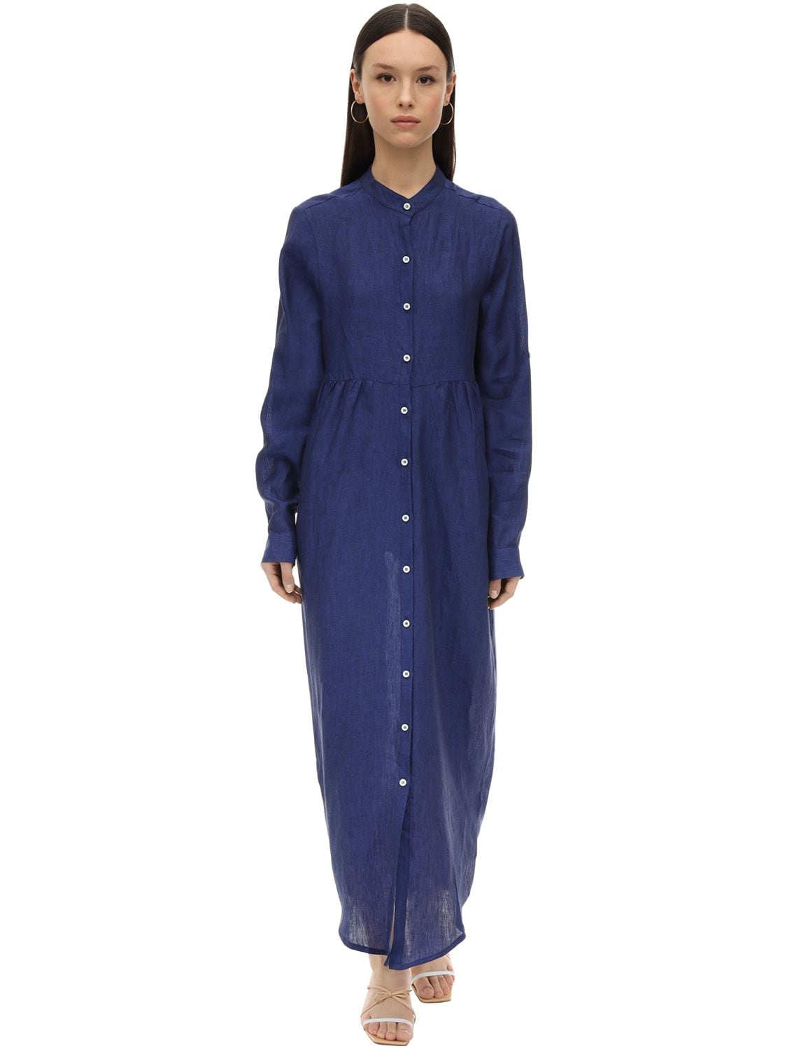 Gioia Bini Emma Long Linen Shirt Dress In Midnight Blue