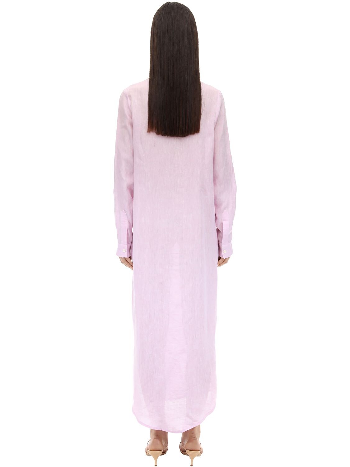 Gioia Bini Emma Long Linen Shirt Dress In Pink Modesens