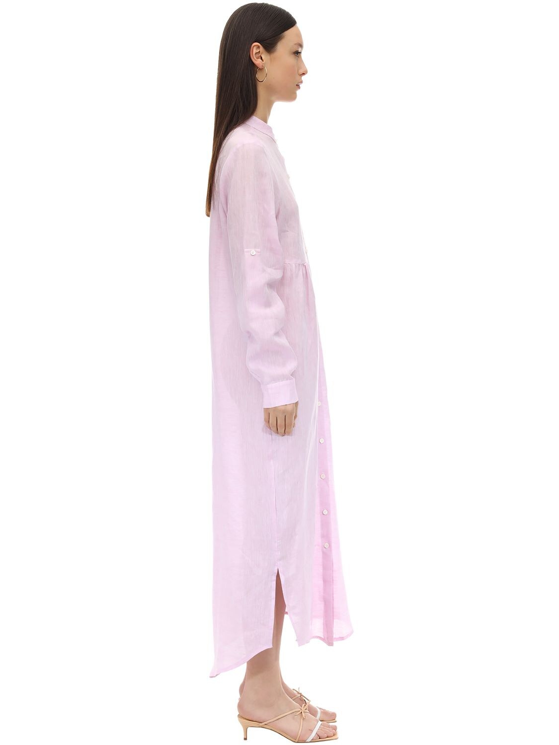 Gioia Bini Emma Long Linen Shirt Dress In Pink Modesens