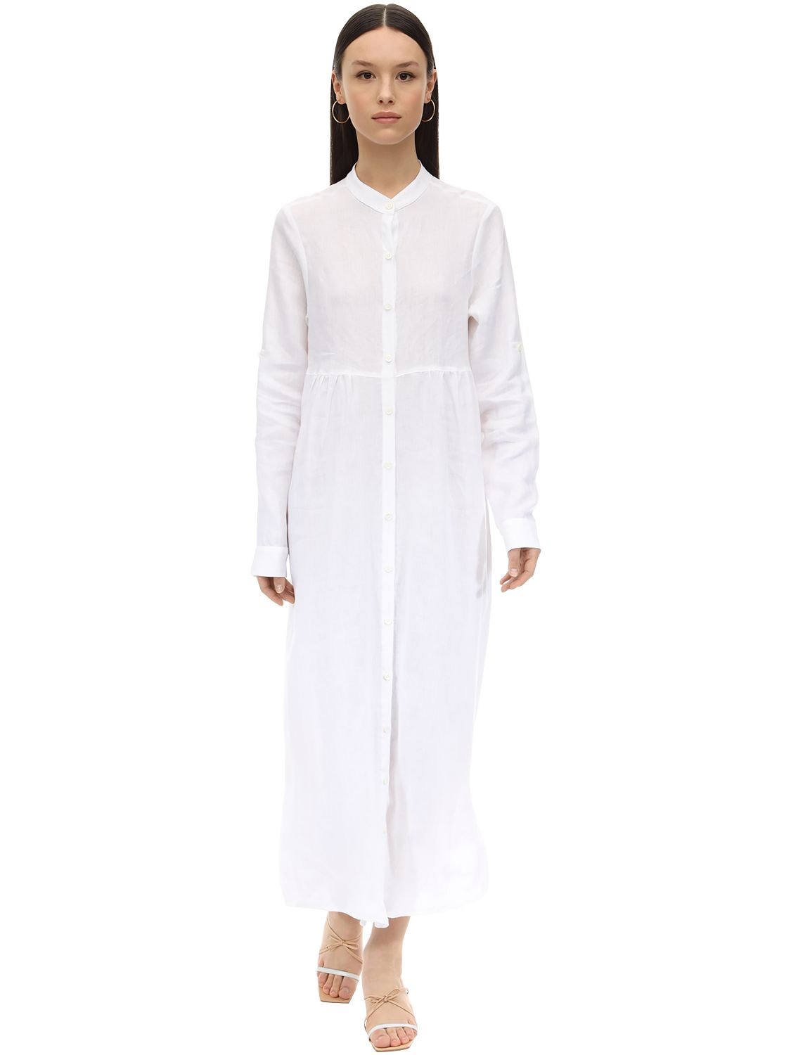 Gioia Bini Emma Long Linen Shirt Dress In White