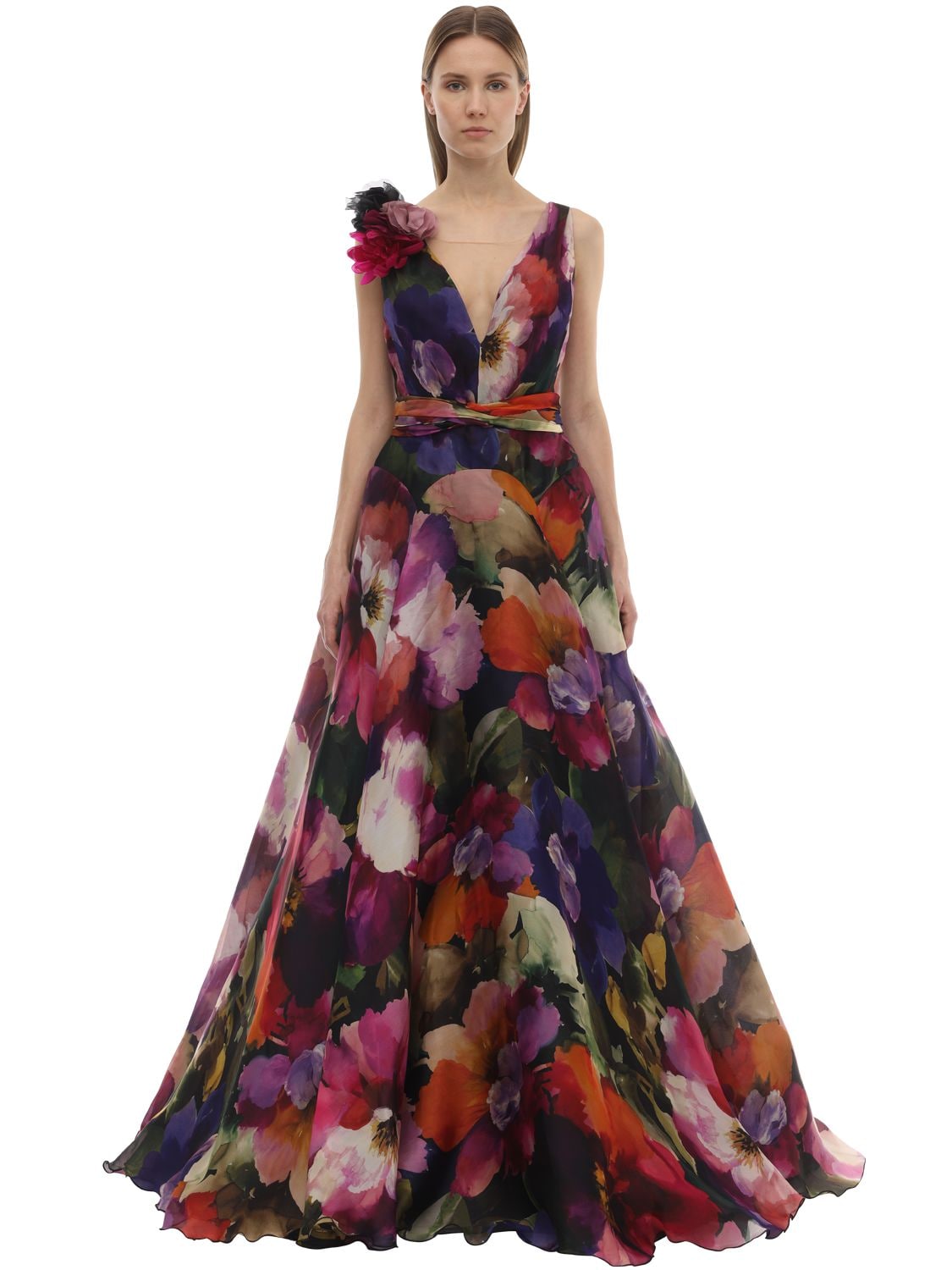 MARCHESA Printed Silk Organza Dress for ...