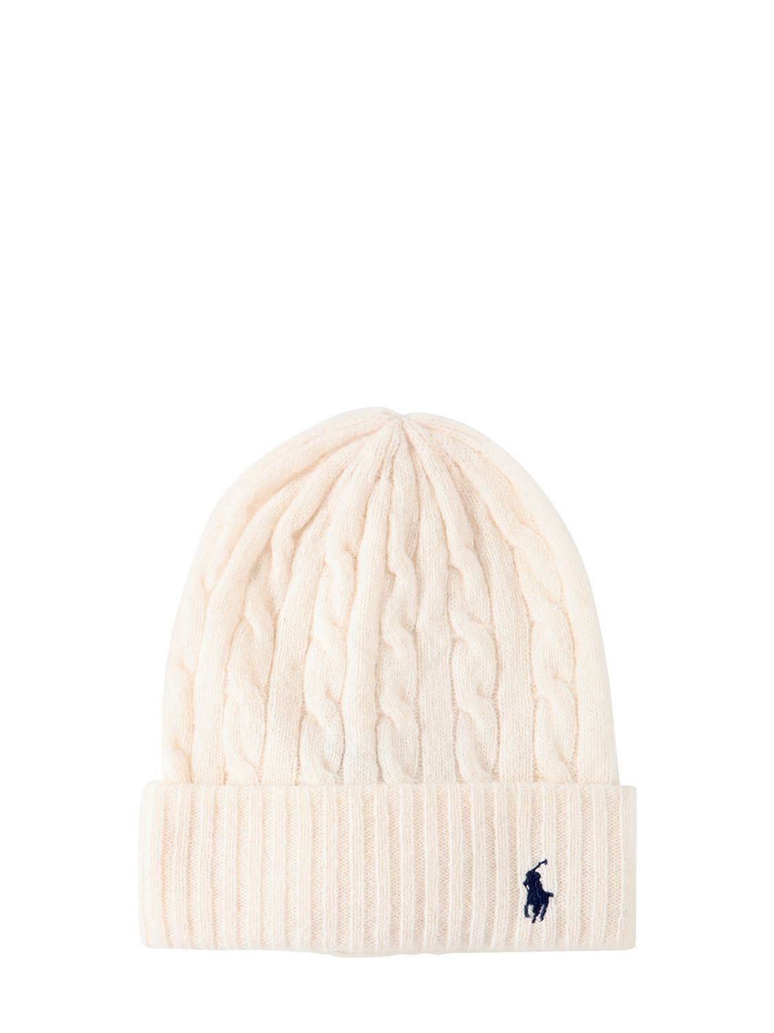 Polo Ralph Lauren Logo Wool & Cashmere Cable Knit Beanie In Cream