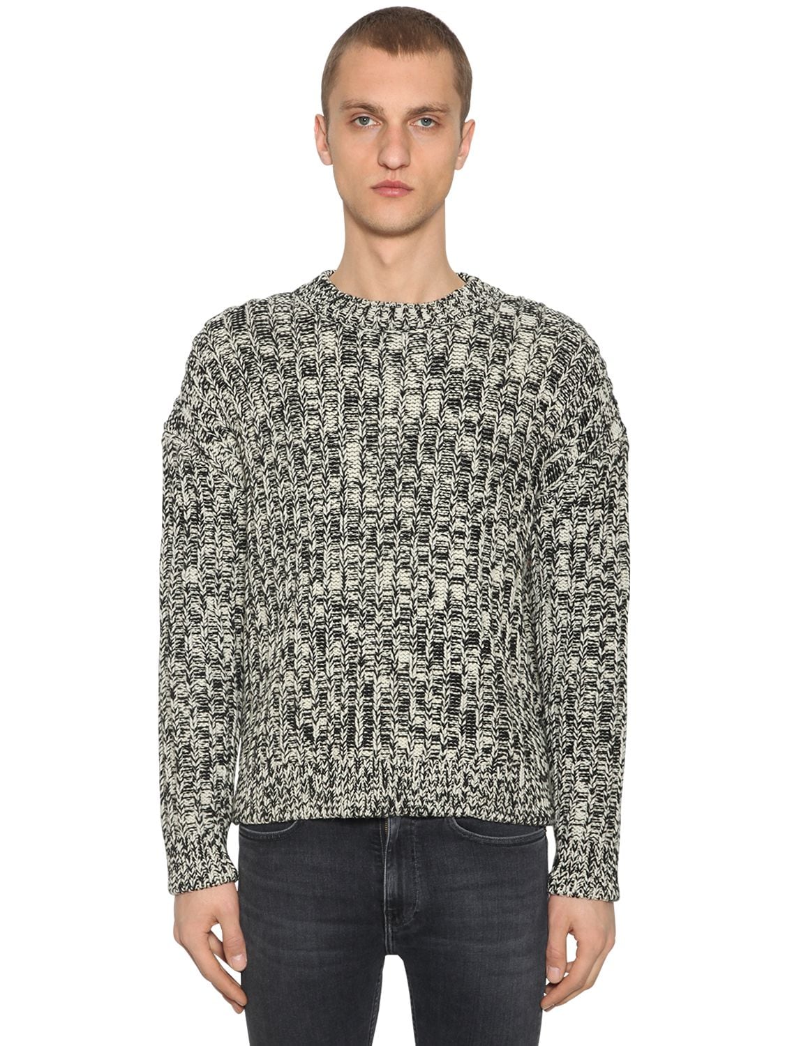Calvin Klein Established 1978 Graphic Wool Blend Intarsia Sweater In White,black