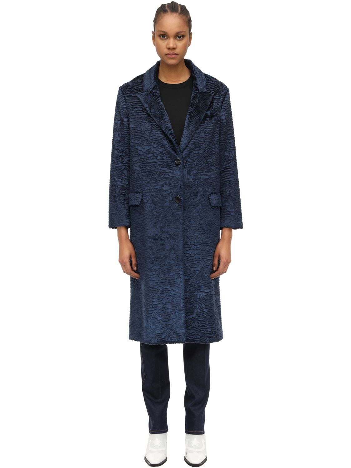 PALTÒ FAUX ASTRAKAN ACETATE BLEND MIDI COAT,70IX7D003-MJA10