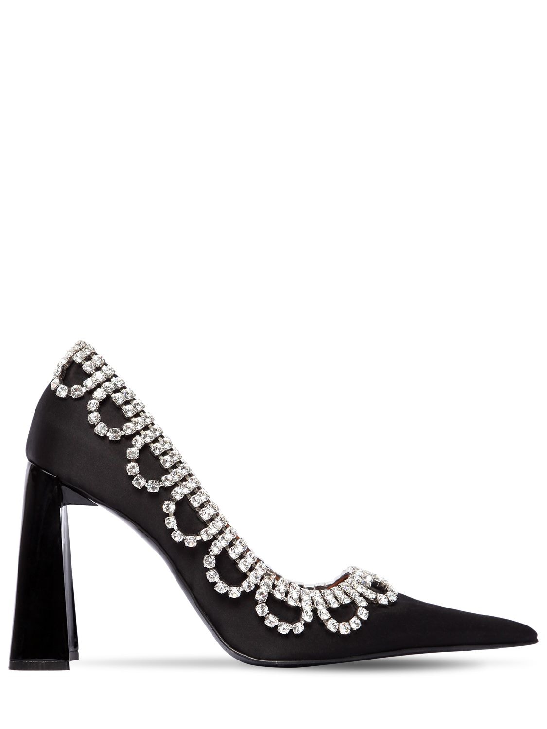 Area 105mm Scalloped Crystal Satin Pumps In Black