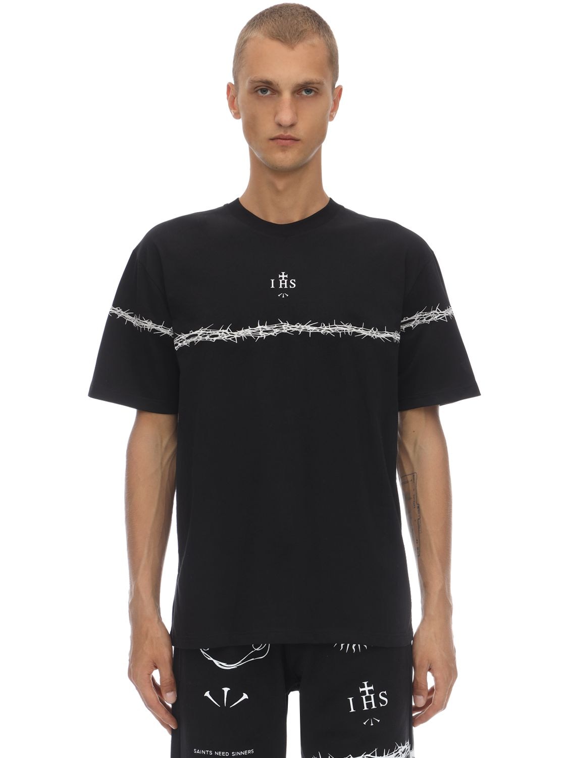 Ihs "barbed Wire" Cotton Jersey T-shirt In Black