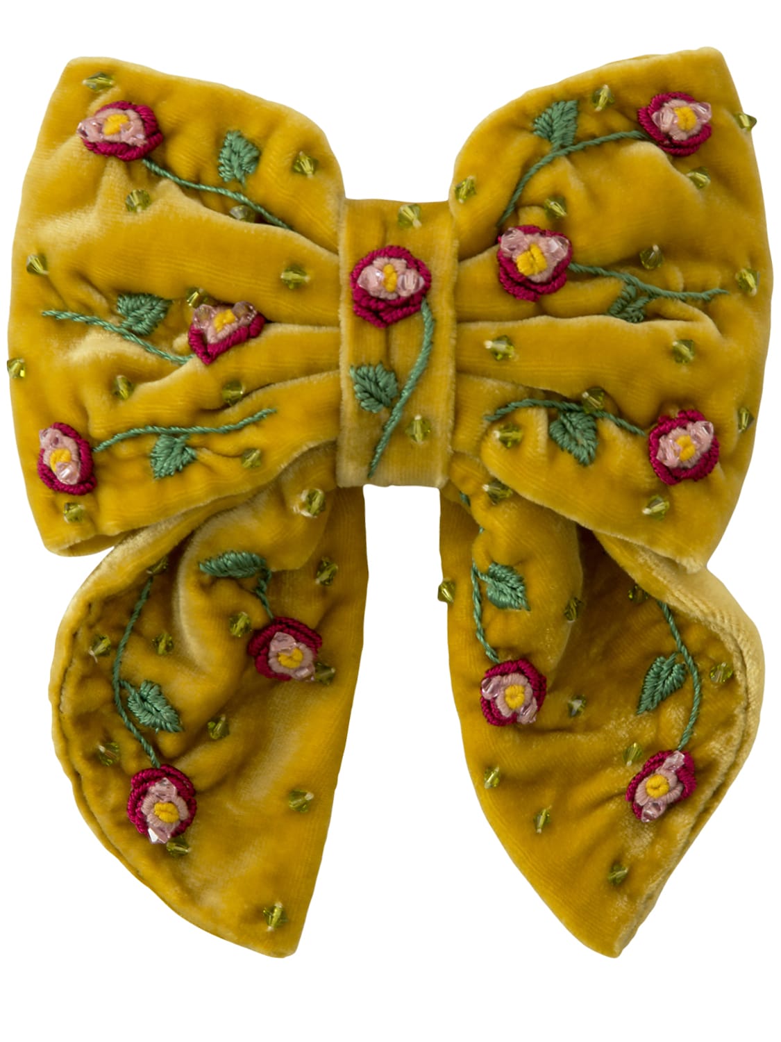 Anouki June Silk & Rayon Embroidered Hair Bow In Yellow,multi
