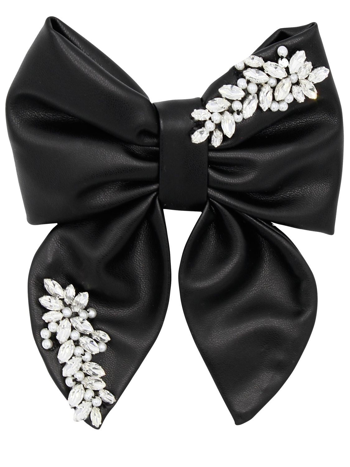 Anouki Embellished Faux Leather Hair Bow In Black