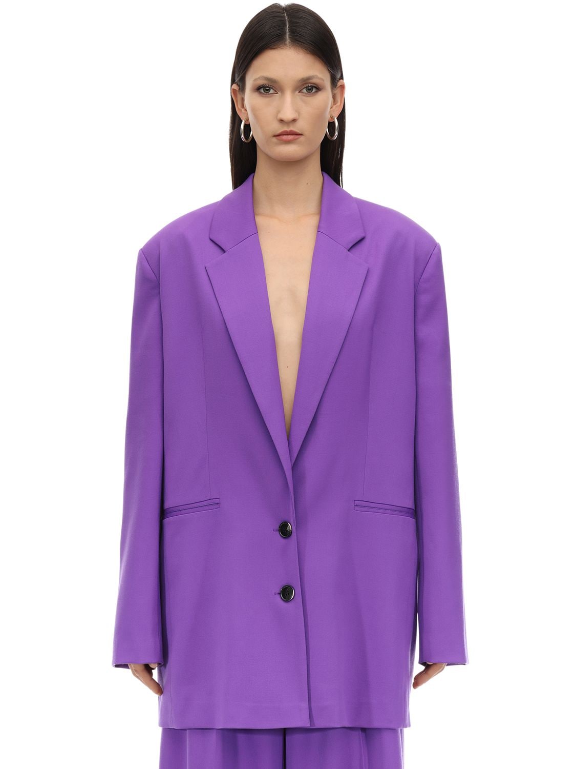 Lesyanebo Oversized Wool Twill Blazer In Purple