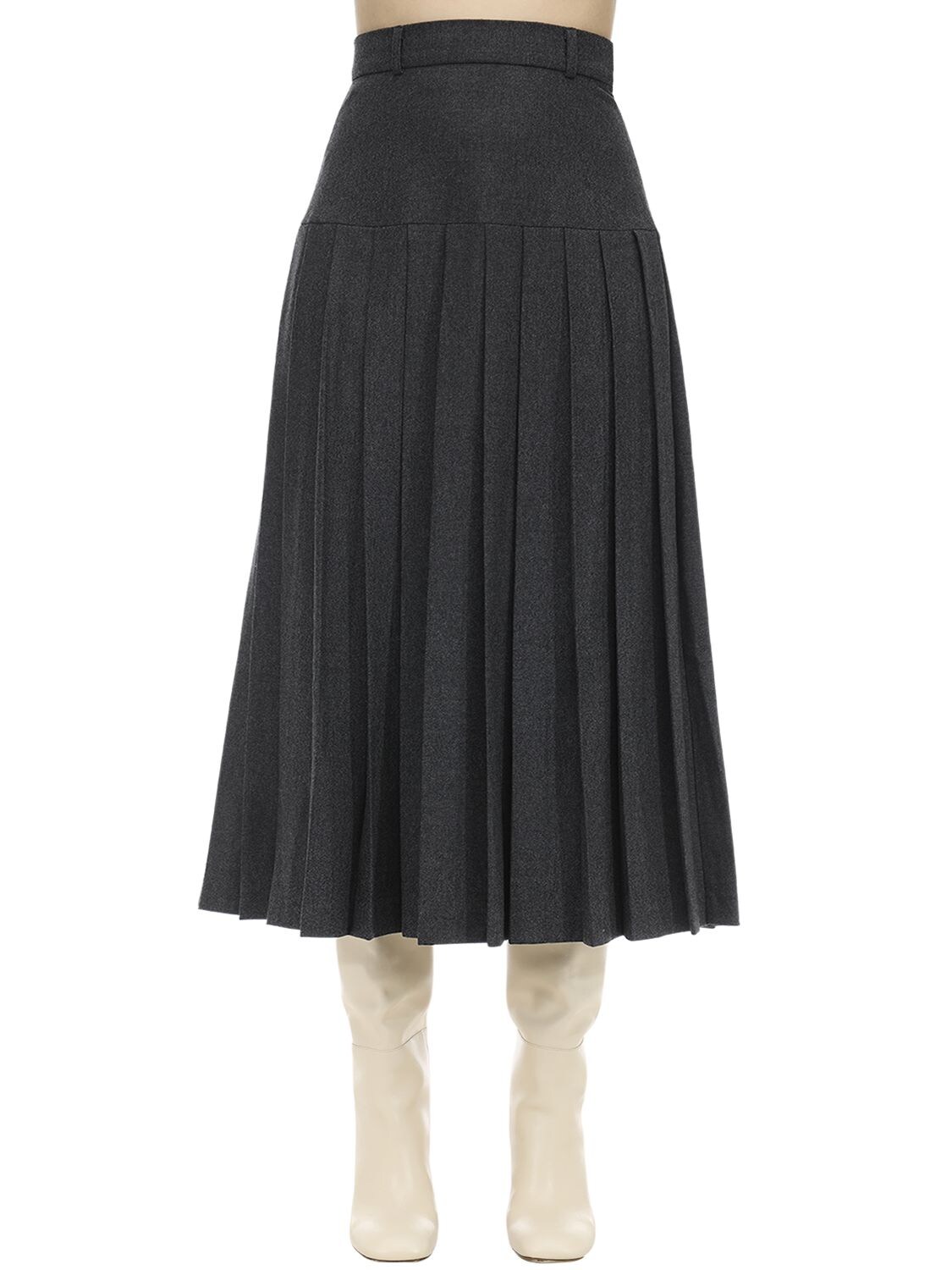 Lesyanebo Pleated Wool Twill Midi Skirt In Grey