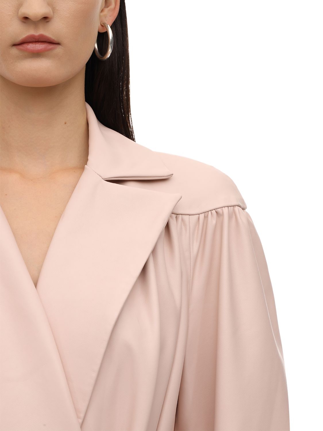 Ruffled Faux Leather Trench Coat W/ Belt