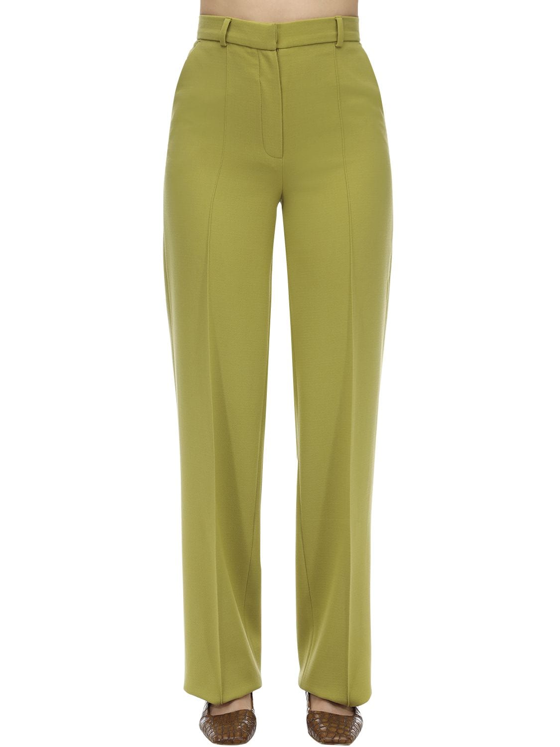 Lesyanebo Straight Leg Cady Trousers In Light Green