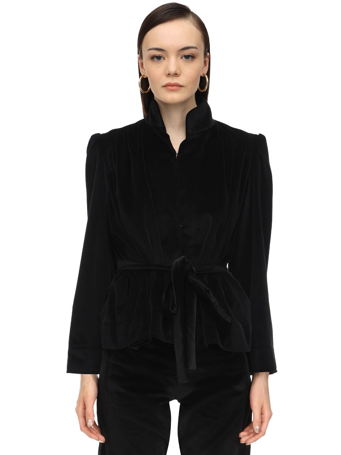 Acheval Pampa Belted Cotton Velvet Jacket In Black