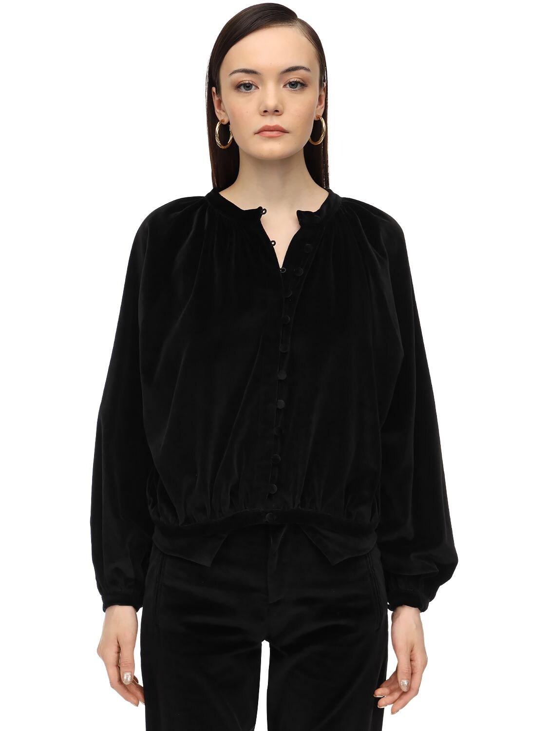 Acheval Pampa Long Sleeve Button Down Velvet Shirt In Black
