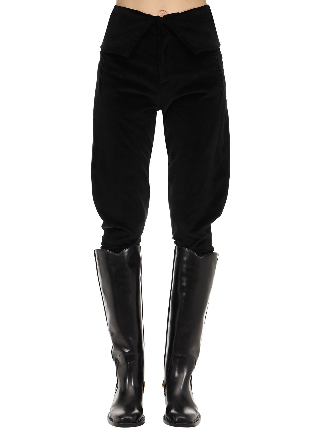 Acheval Pampa High Waisted Velvet Trousers In Black