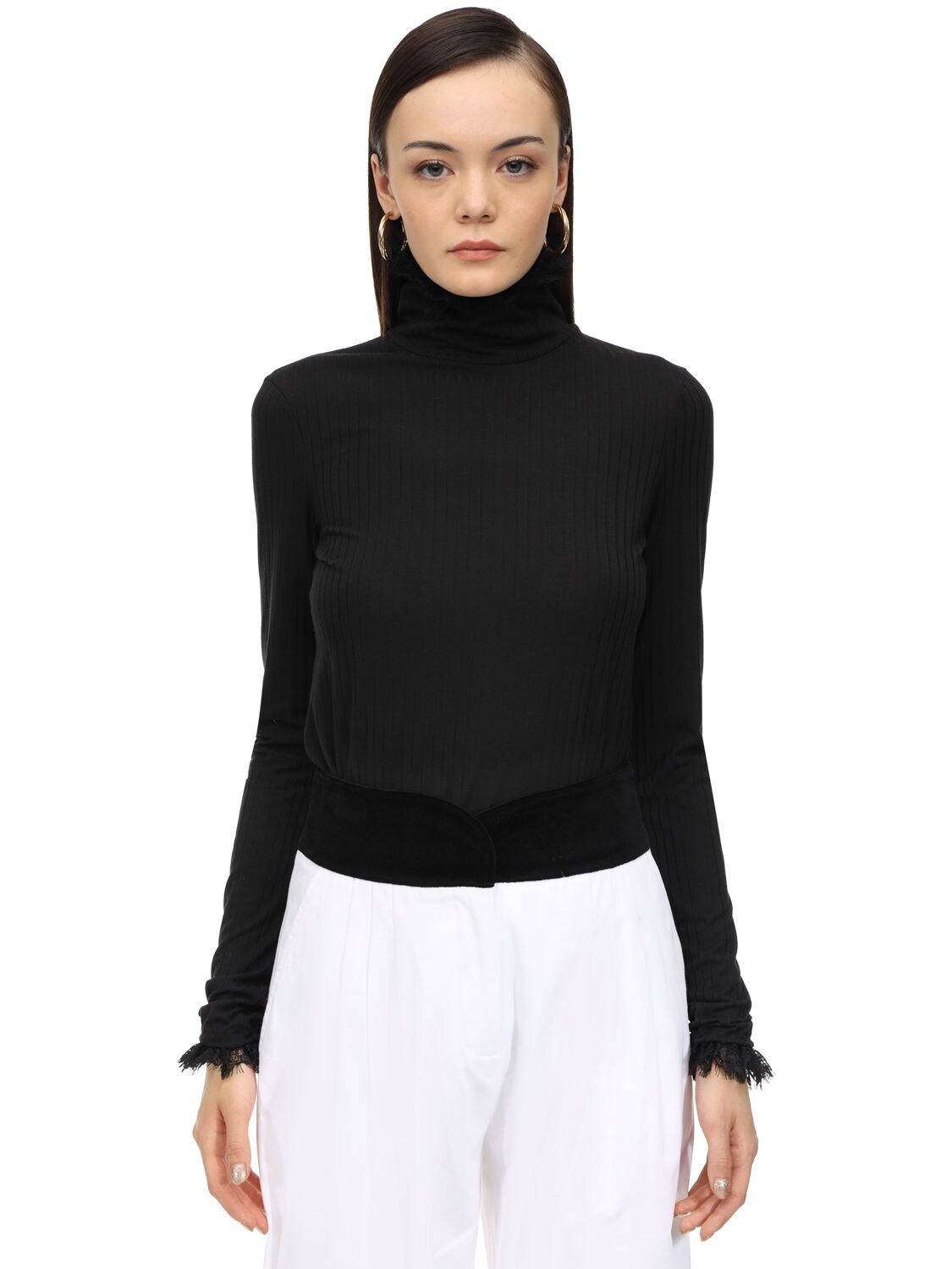 Acheval Pampa Stretch Jersey Top W/ Lace In Black