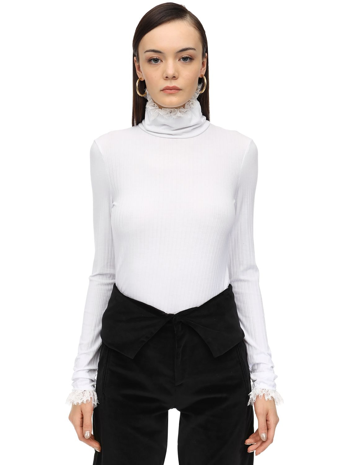Acheval Pampa Stretch Jersey Top W/ Lace In White