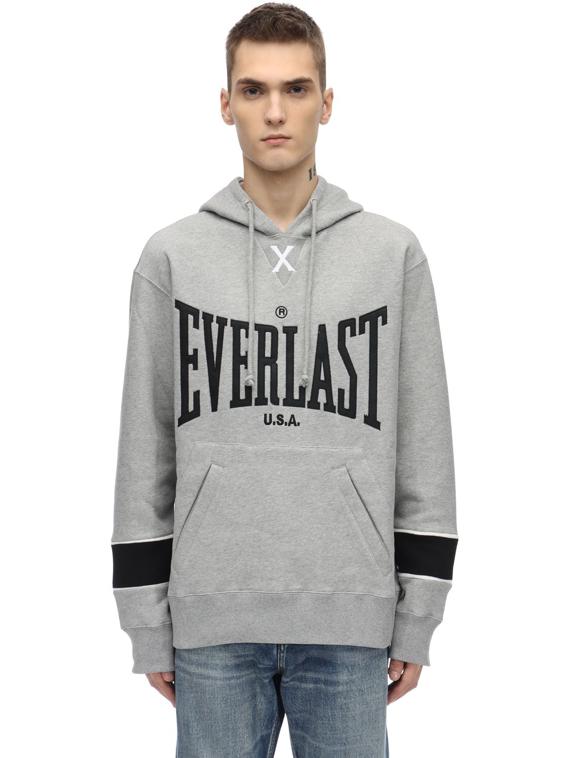 Everlast T.e.n. Logo Print Cotton Sweatshirt Hoodie In Grey