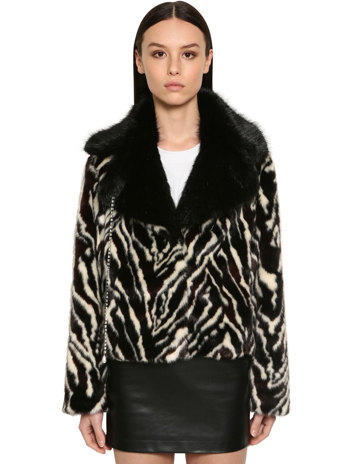 Srvz Zebra Print Faux Fur Jacket In Black,white