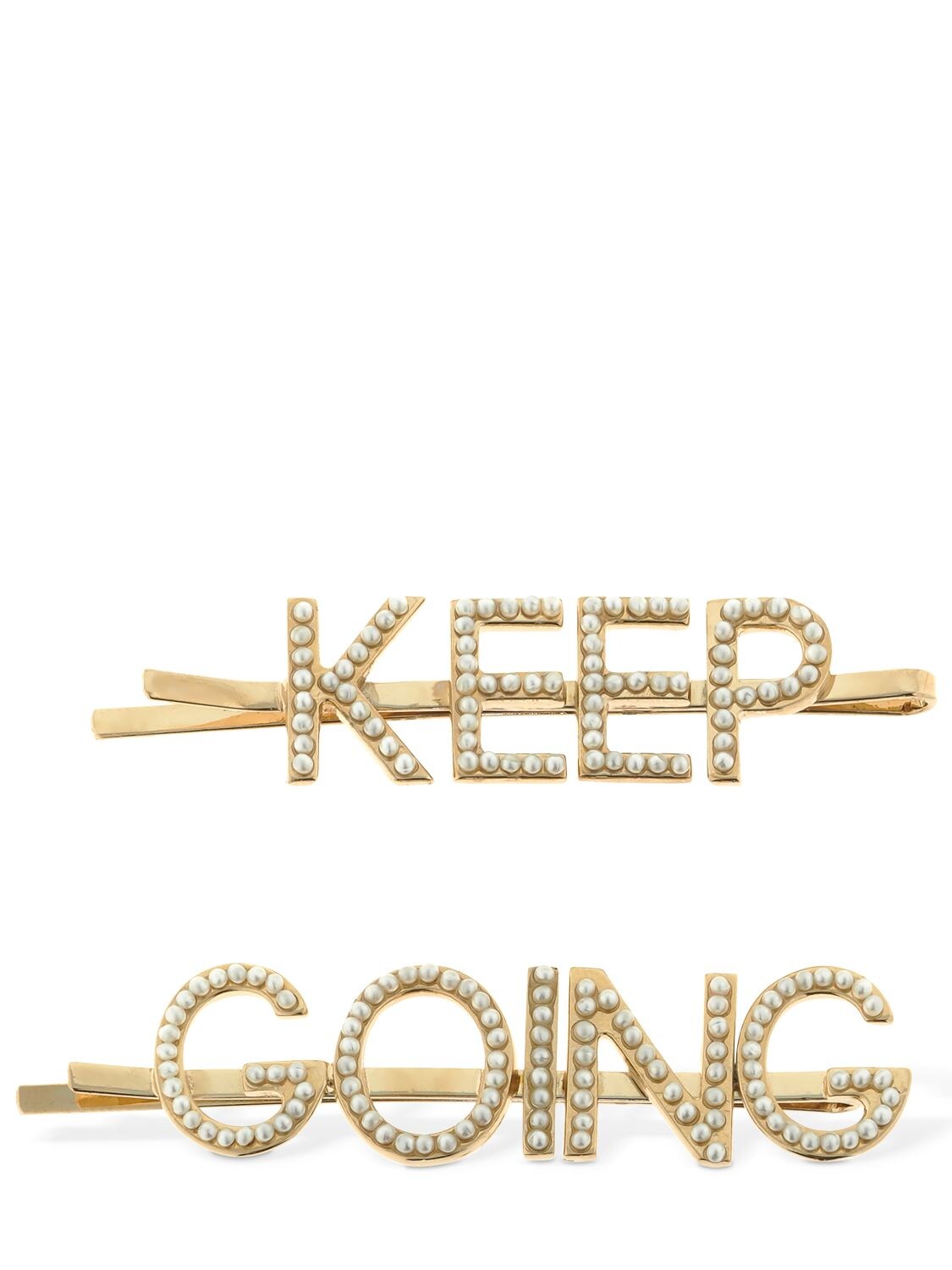 Bijoux De Famille Keep Going Embellished Double Hair Clip In Gold,pearl