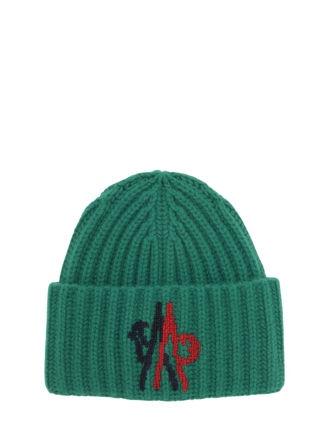 Moncler Genius Logo Wool Knit Beanie Hat In Green