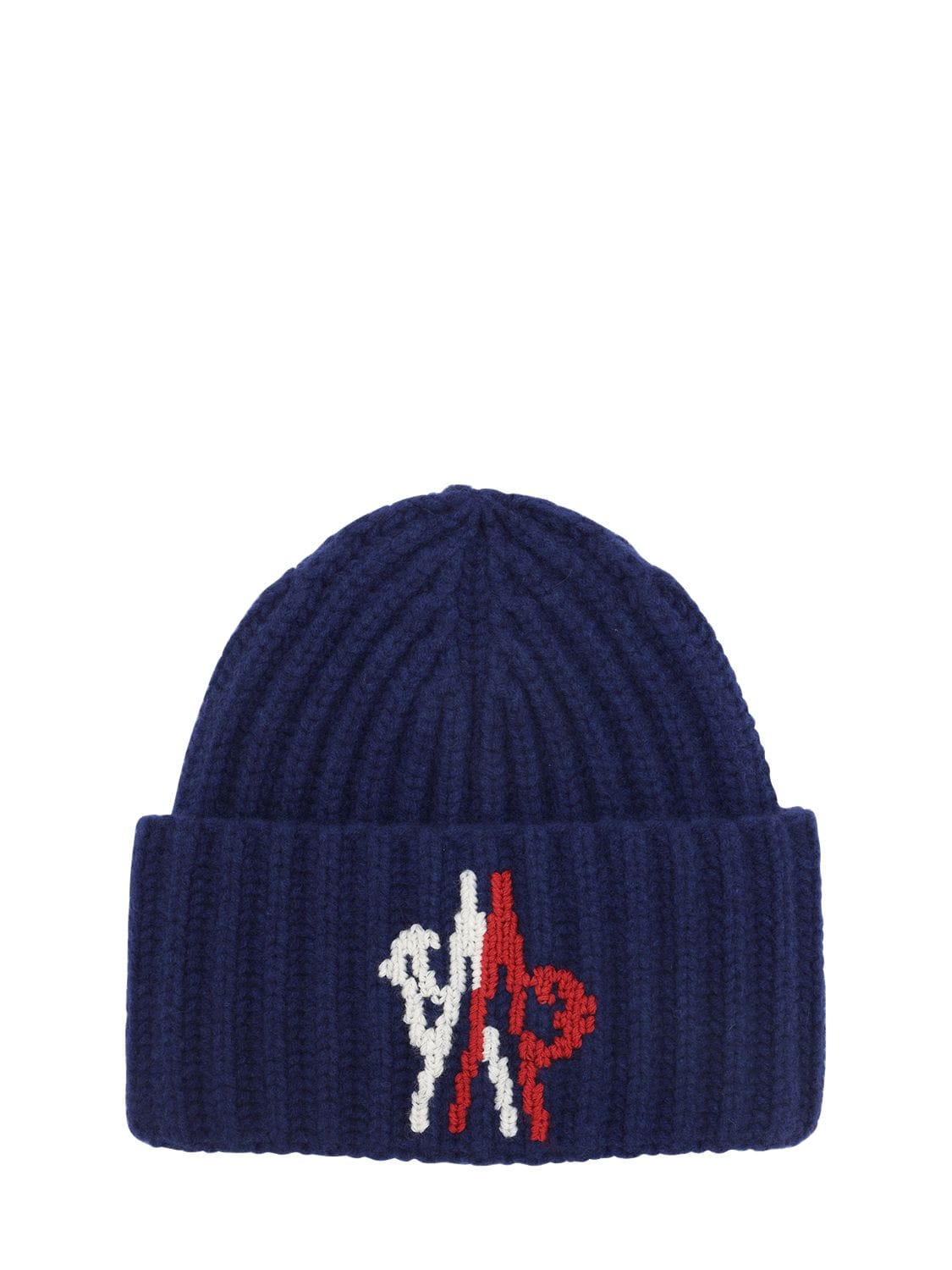 Moncler Genius Logo Wool Knit Beanie Hat In Blue