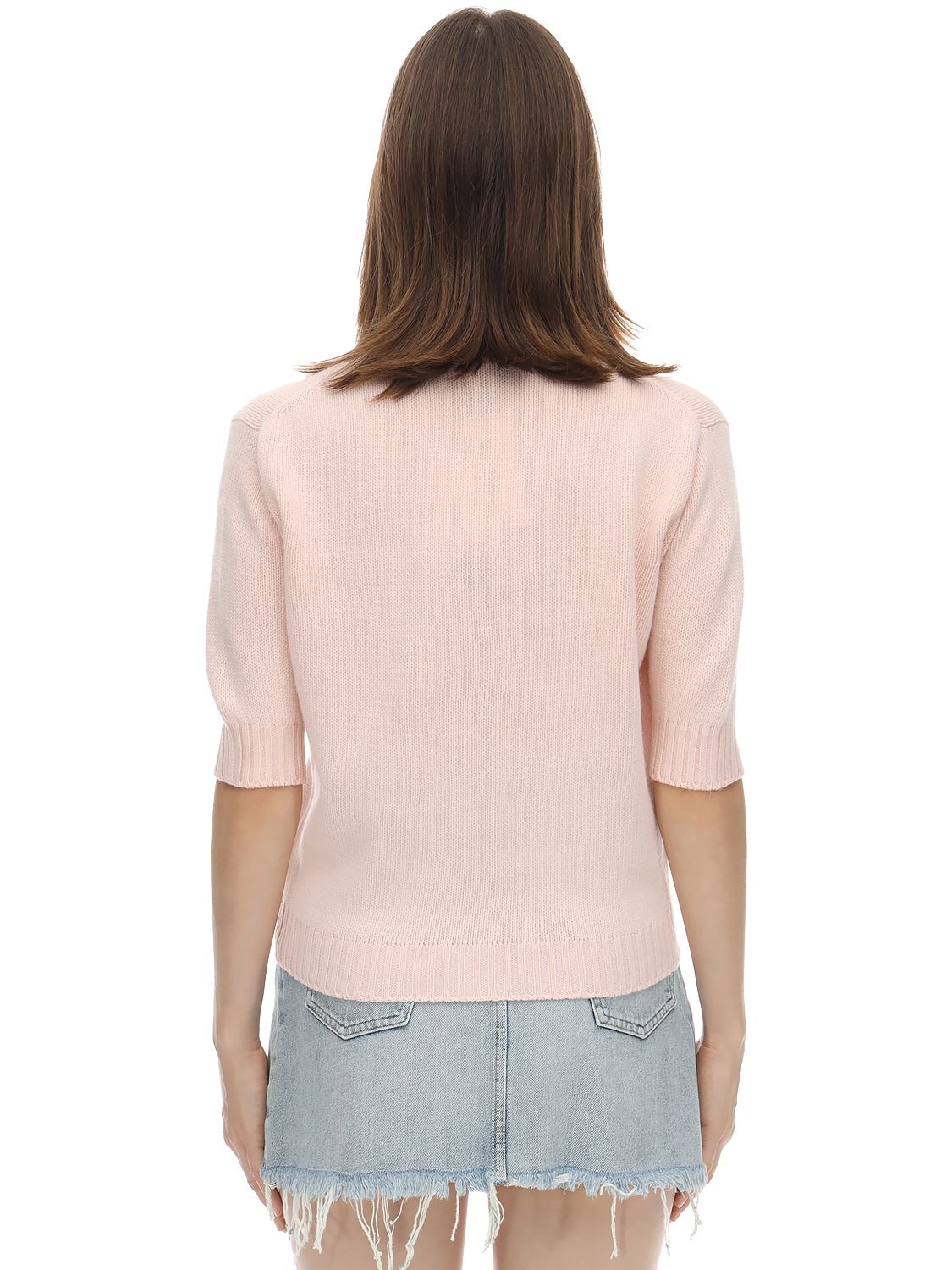 Miu Miu Embroidered Virgin Wool Knit Top In Pink ModeSens