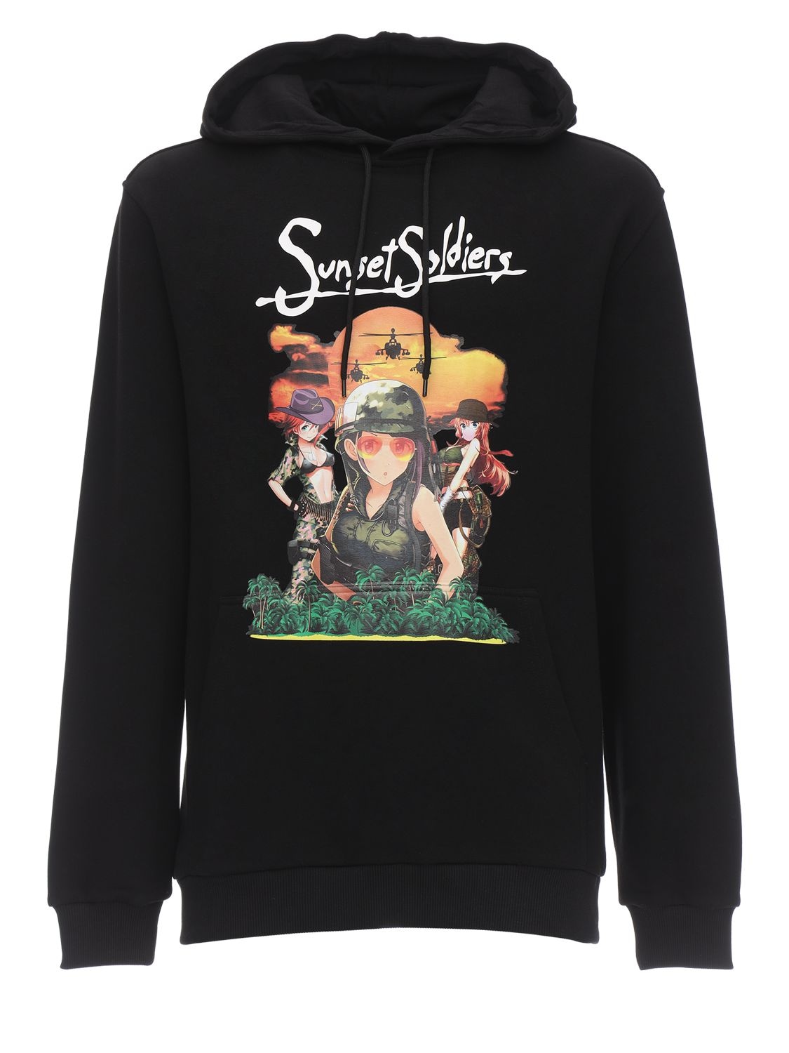 Sunset Soldiers Apocalypse Cotton Sweatshirt Hoodie In Black