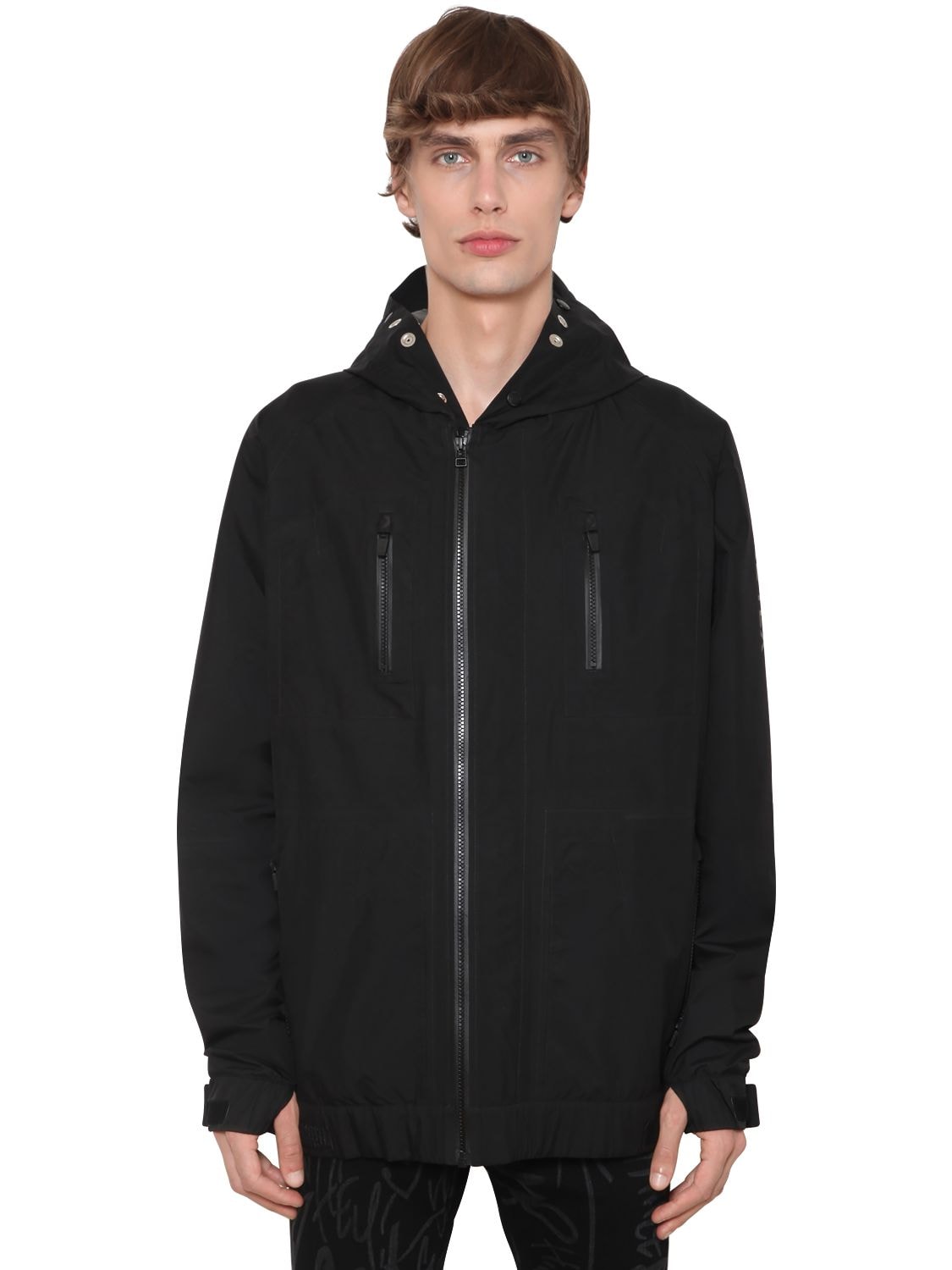 Takahiromiyashitathesoloist Goretex Nylon Zip Hooded Jacket In Black