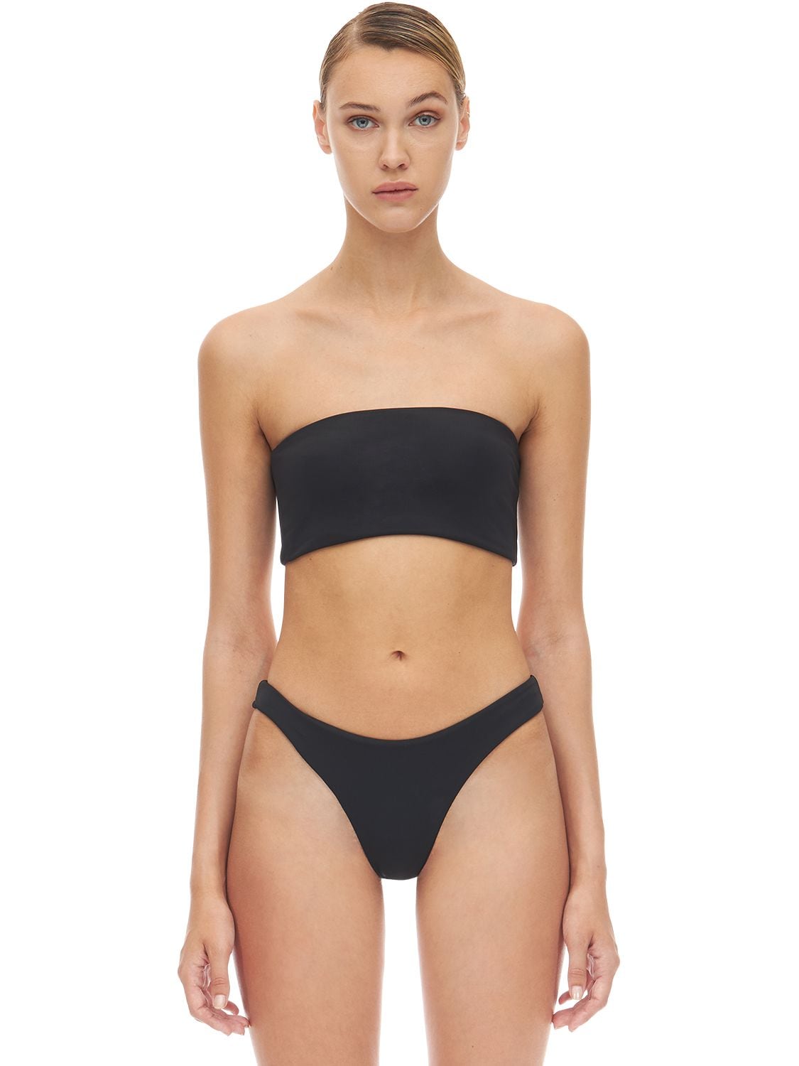 Aexae Bandeau Lycra & Nylon Bikini Top In Black