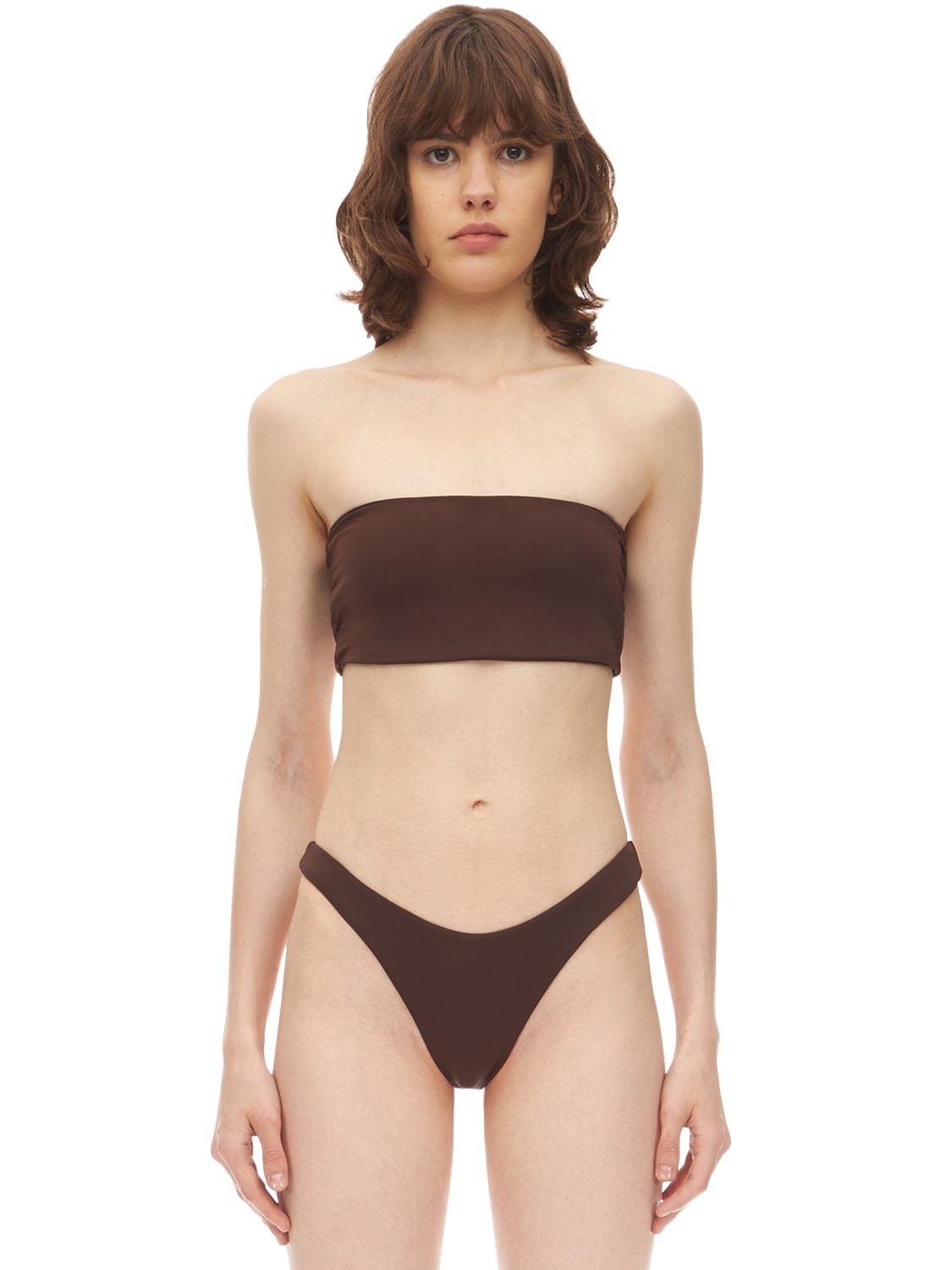 Aexae Bandeau Lycra & Nylon Bikini Top In Brown