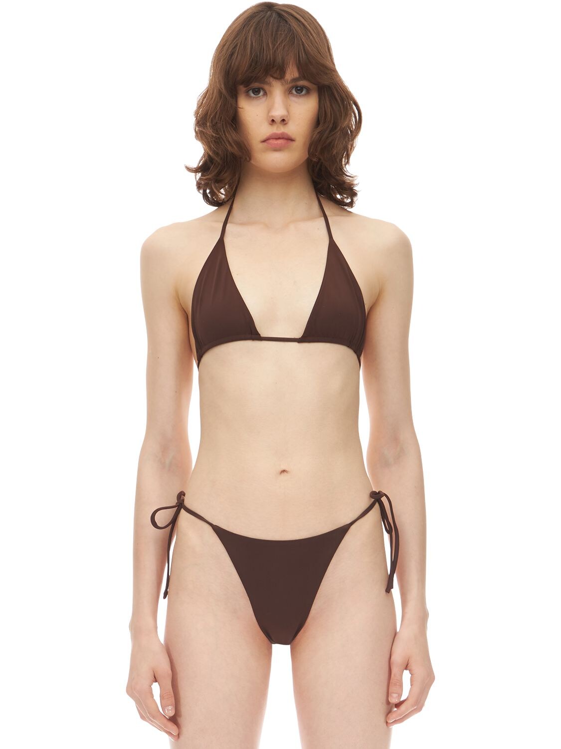 Aexae Tyra Nylon & Lycra Triangle Bikini Top In Brown