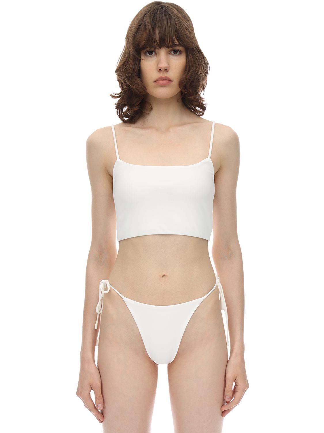 Aexae Strap Lycra Bikini Crop Top In Off White