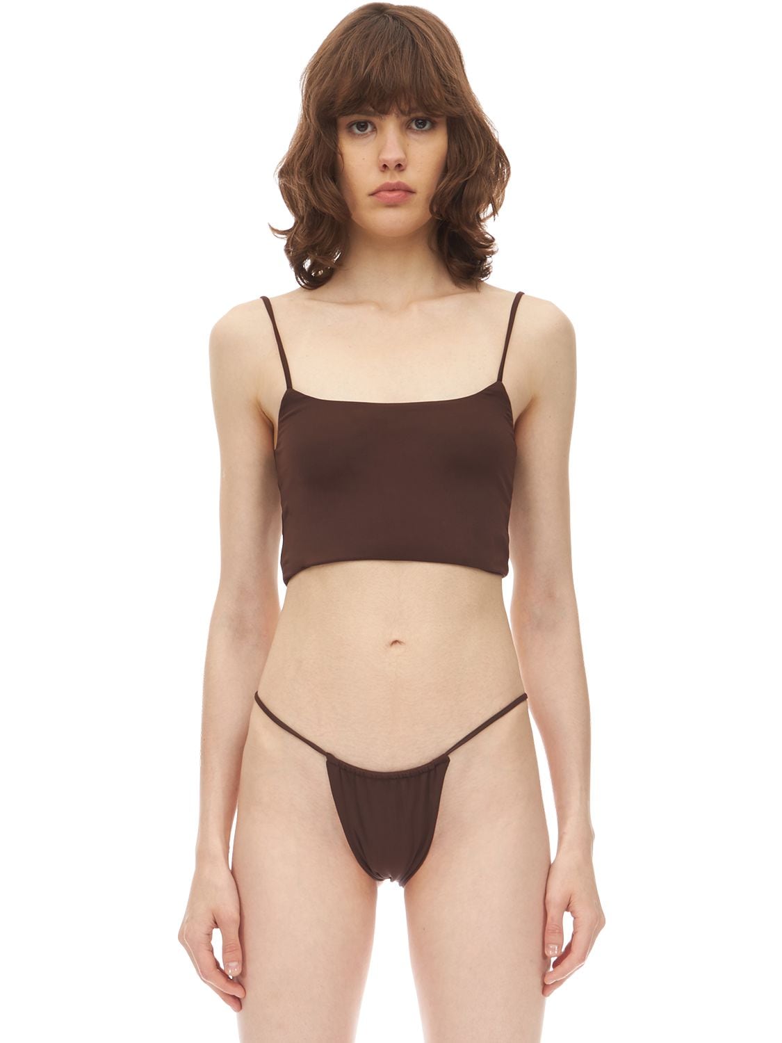 Aexae Strap Lycra Bikini Crop Top In Brown
