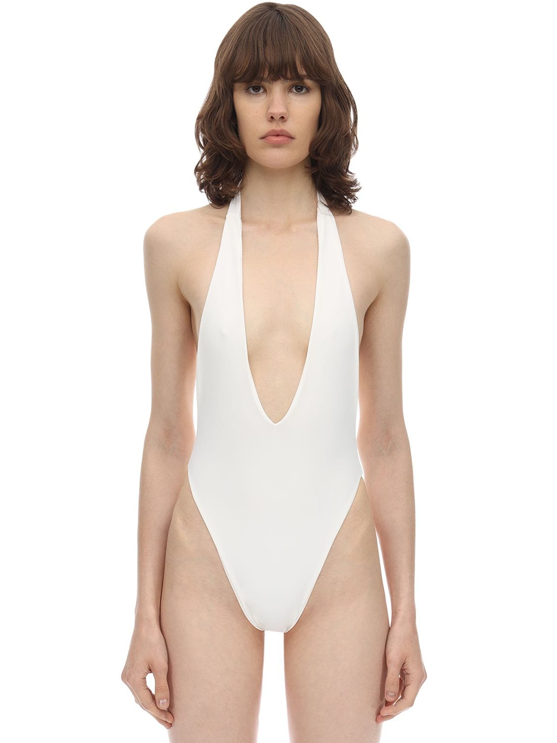 Aexae Halter Neck Lycra One-piece Swimsuit In Off White