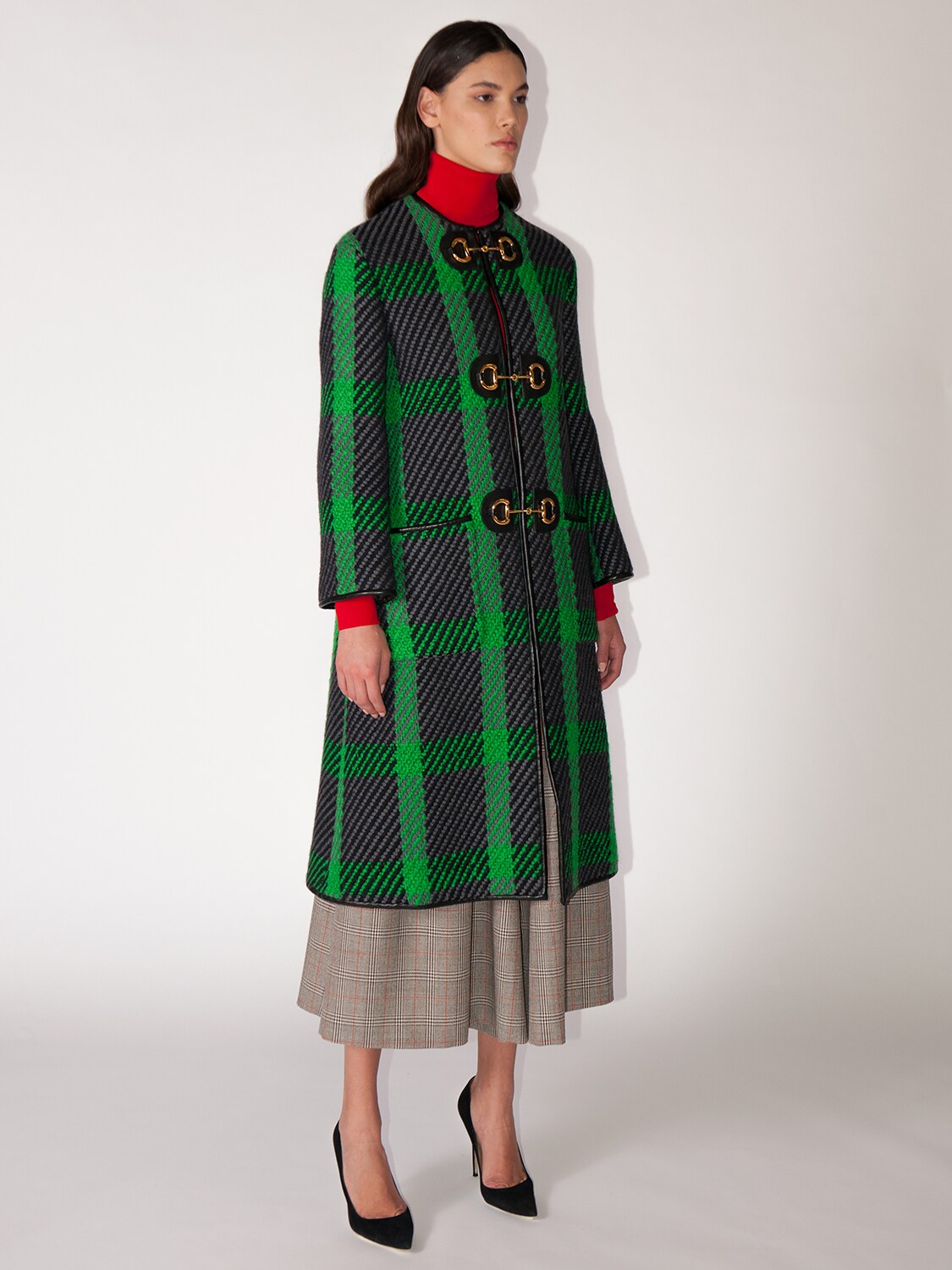 Gucci Lvr Exclusive Check Wool Coat In Blue,green