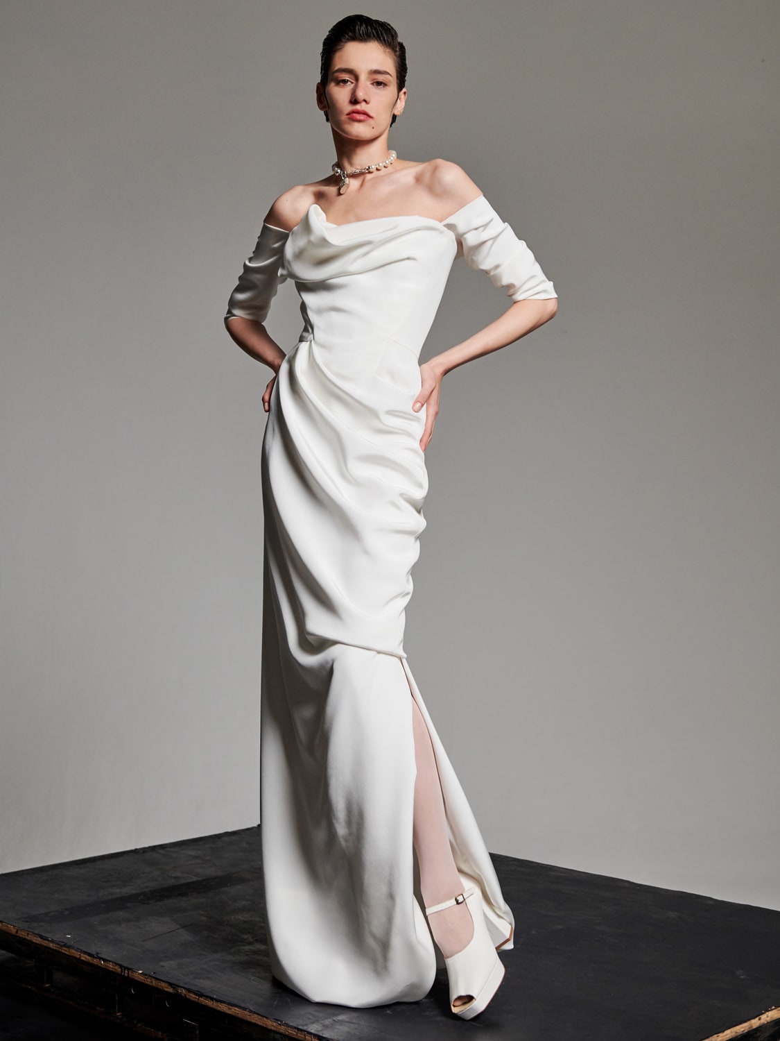 Vivienne Westwood Draped Silk Cady Dress In Ivory