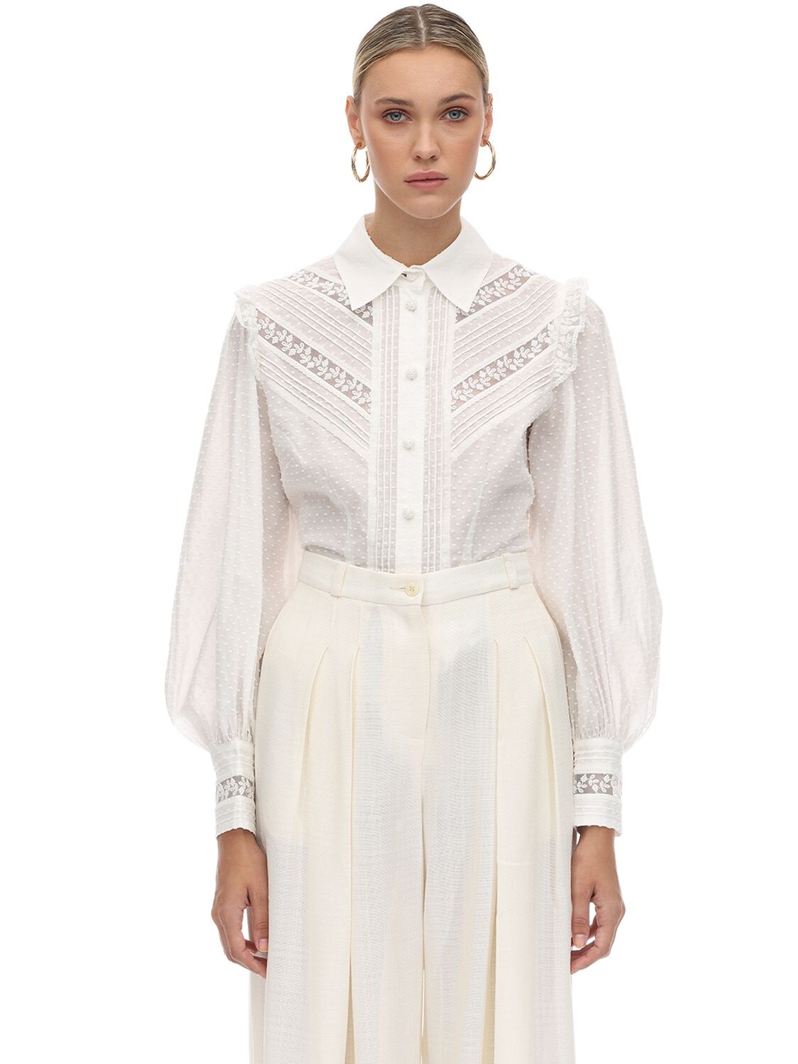 Zimmermann Broderie Anglaise Cotton Shirt In Ivory