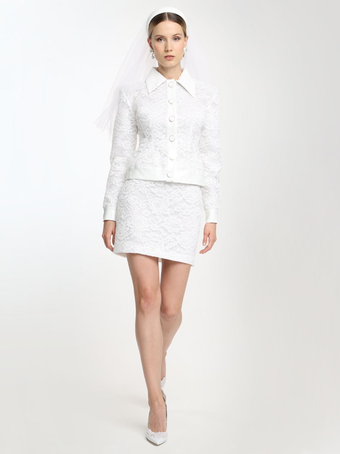 Rowen Rose Lvr Exclusive Lace & Vinyl Bridal Suit In White