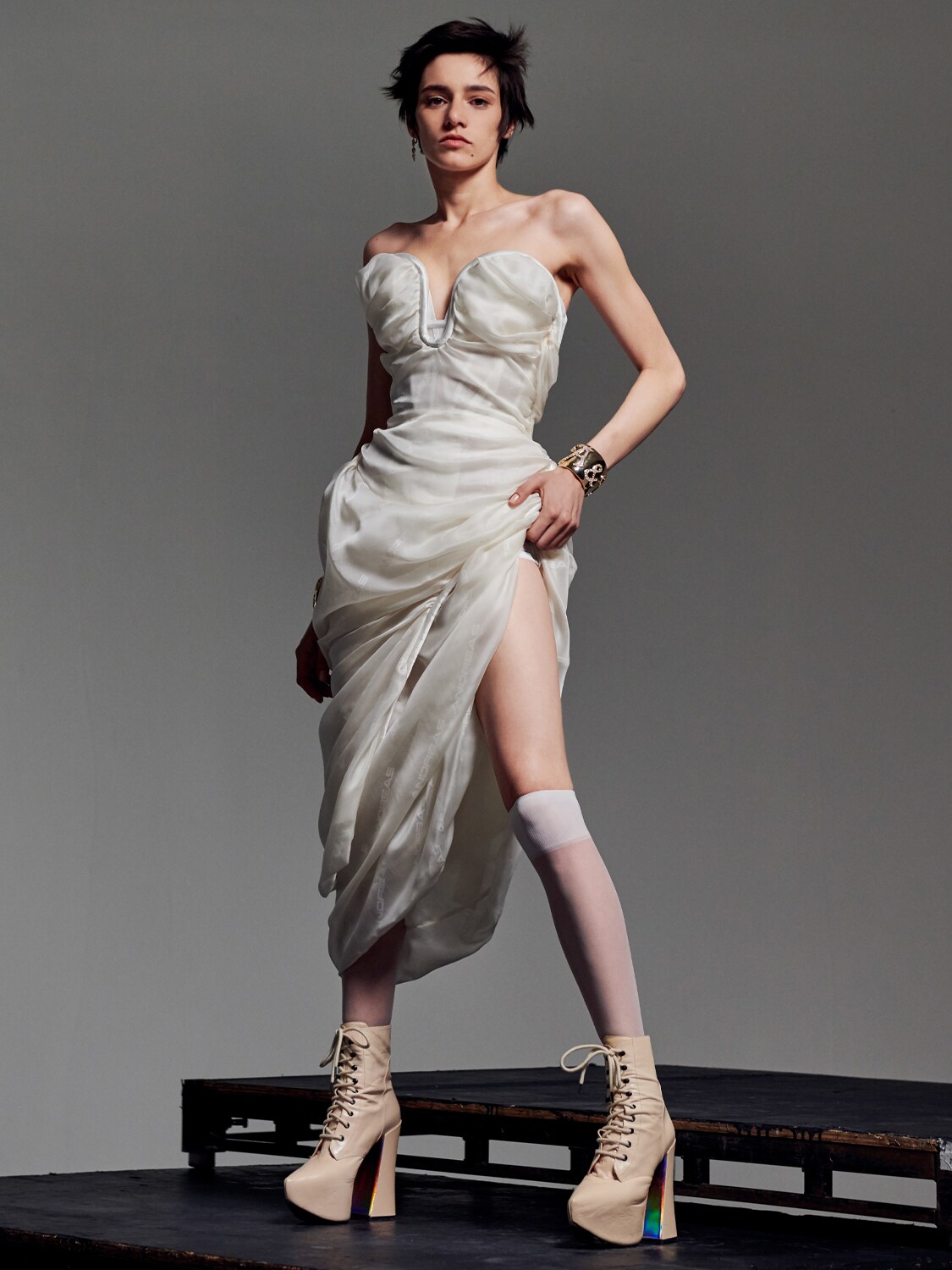 Andreas Kronthaler Asymmetric Double Organza Corset Dress In White